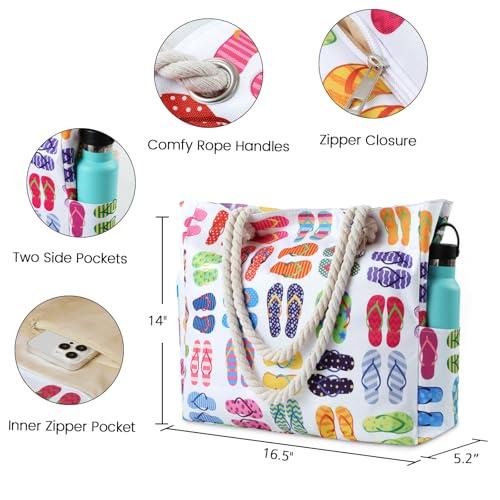 Clothirily Large Beach Bag for Women, Waterproof Sandproof Pool Bag with Zipper, Swim Pool Beach Tote Bag for Travel Vacation