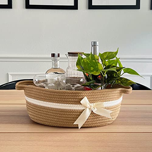 CHICVITA Small Woven Rope Gift Basket, Baby Nursery Storage Baskets for Towels, Snacks, Toys, Diapers, Rectangle Shelf Bas...
