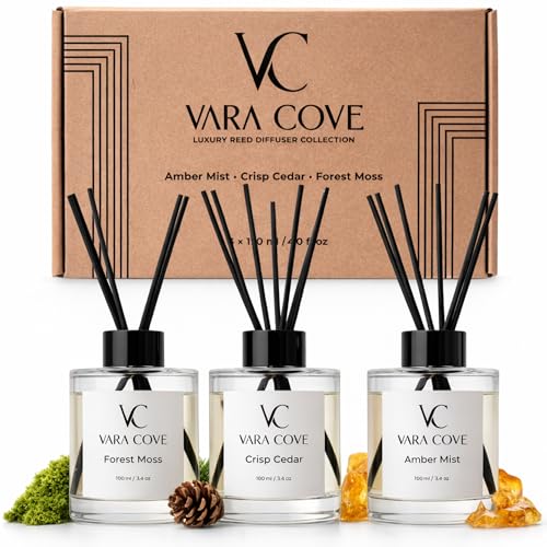 Reed Diffuser Set - 3 Pack (4.0 fl oz Each) - Long Lasting Home Fragrance Diffuser Sticks for Home, Office & Bathroom - Am...
