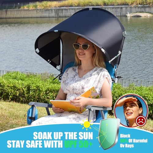 Universal Chair Umbrella Canopy, Foldable Portable UPF 50+ Chair Sun Shade Attachment with Adjustable Clamp Fits Most Bran...