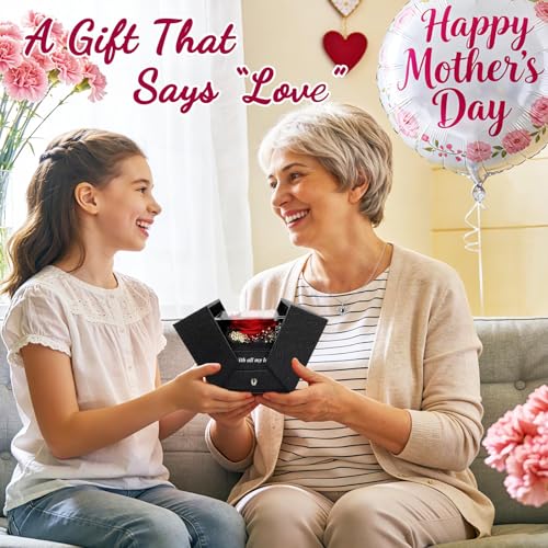 TranquilBliss Gifts for Mom, Preserved Real Red Rose Gift Box with Heart Necklace,“I Love You” in 100 Languages, I Love Yo...