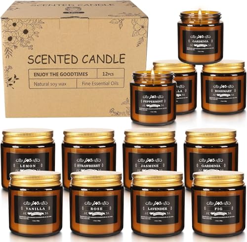 YOROXRG 12 Pcs Scented Candles with Added Natural Essential Oils, 3.05oz, Suitable for Various Festivals, Parties, Yoga, a...