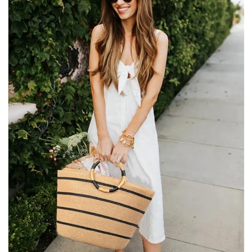 TOFUNTOY Beach Bags for Women Straw Tote Bag Summer Beach Bag Large Woven Straw Tote for Vacation Holiday