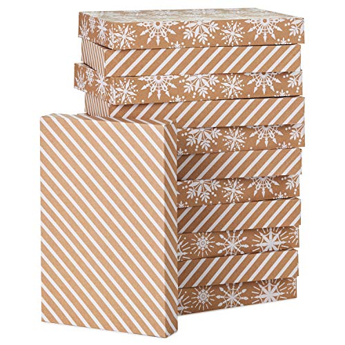Hallmark Medium Christmas Gift Boxes with Lids (12 Shirt Boxes, 3 Designs: Navy Snowflakes, Gold Trees, Peace on Earth) fo...