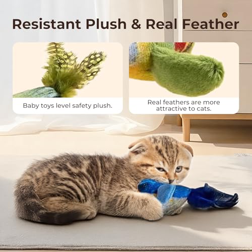 2-pack catnip cat toys that stimulate indoor cats' natural hunting instincts,Interactive plush bird toy with realistic chi...