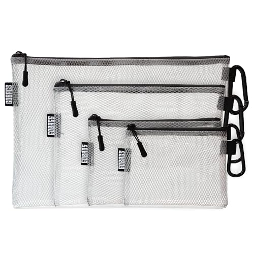 GOBAGS Air Production Multi‑Size Clear Zipper Pouch (4‑Pack) – Cable Organizer & Travel Gear Bag for Electronics, Camera A...