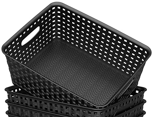 WYT Woven Storage Organizer Basket, 6-Pack Black Plastic Weave Baskets, 10.1 x 7.55 x 4.1