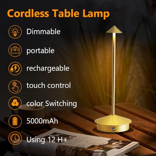 XIH Cordless Table Lamp Set of 2, 5000mAh Rechargeable Battery Powered LED Desk Lamp, Portable Touch Dimming Outdoor Table...