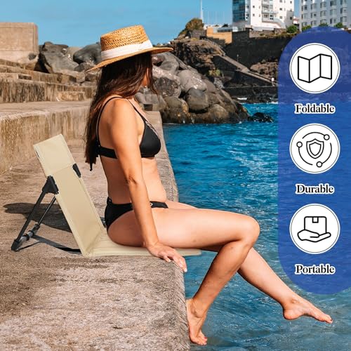 Yalikop 4 Pcs Foldable Seat for Poolside Chairs with Bag Portable Outdoor Beach Chairs with 30" x 60" Stripe Pool Beach To...