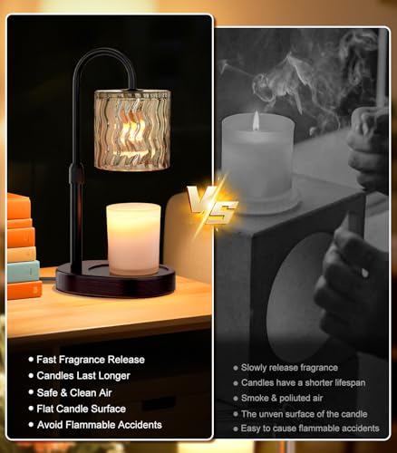 GOIUEDBZ Candle Warmer Lamp Electric Timer: Dimmable Candles Warming Lamps - Height Adjustable Burner Jar - No Flame Scent...