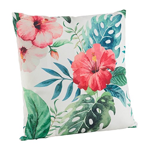 SARO LIFESTYLE 1458.M18S Indoor/Outdoor Hibiscus Floral Print Poly Filled Throw Pillow, Multi, 18"