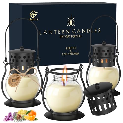 Scented Candles Gift Set - 3 Pack Candles for Home Scented Retro Lantern, Fall Candle Set perfect for Women, Birthday, Yog...