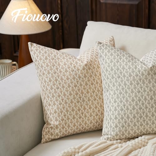 FIOUOVO Floral Pillow Covers 20x20 Pillow Cover Block Print Couch Pillows for Living Room Decorative Neutral Accent Throw ...