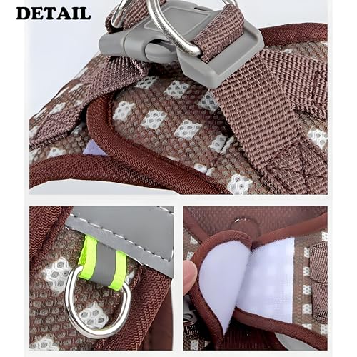 Small Dog Harness and Leash Set, Step in No Pull Adjustable Reflective Pet Harness, Soft Mesh Plaid Vest Harnesses for Sma...