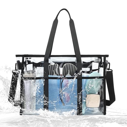 Women's Clear Beach Bag, 17" Large Clear Tote Bags with Phone Pouch and Strap, Heavy Duty Waterproof for Cruise, Pool
