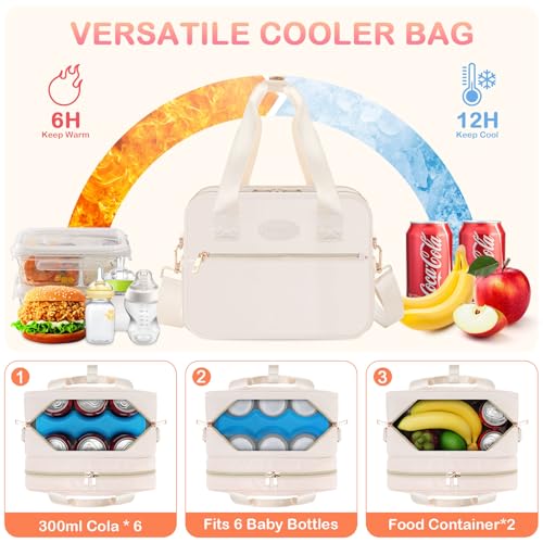 PIIOSER Breastmilk Cooler Bag with Ice Pack, Fits 6 Baby Bottles Up to 9 Ounce, Insulated Bottle Travel Bags with Shoulder...