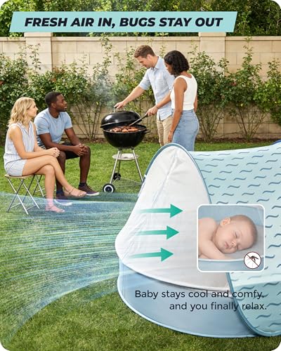 WEMOH Baby Beach Tent with Pool, 3-in-1 Upgrade Pop Up UPF 50+ Sun Protection Shelter with Mosquito Net Babies Toddlers Po...