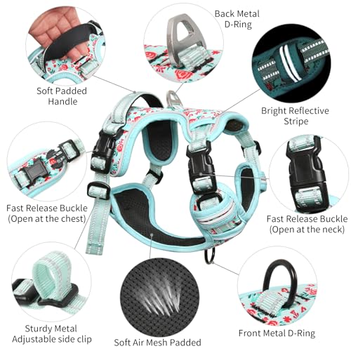 Timos Dog Harness, No-Pull Pet Harness with 2 Leash Clips, 3 Snap Buckles Adjustable Soft Padded Dog Vest, Reflective No-C...