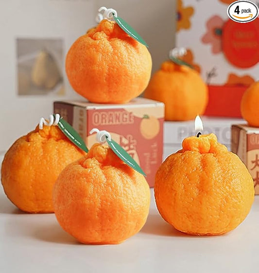 4 Pack Large Orange Shaped Fruit Candles Gift, Vegan Citrus Scented Candles, Spring Summer Mother's Day Farmhouse Table De...