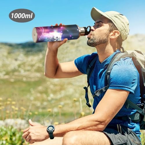 senya 20 Oz Water Bottle with Straw White Cat in The Galaxy Stainless Steel Water Bottle for Traveling Sports Leakproof In...