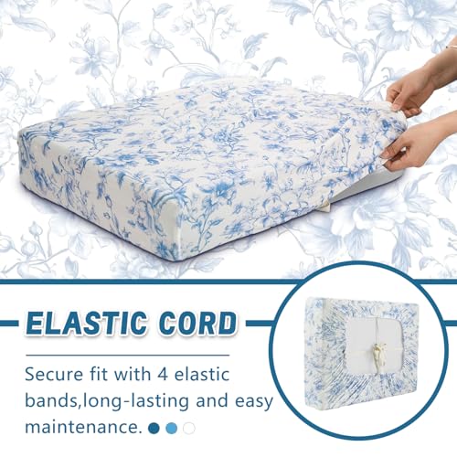 Preboun 3 Pcs Blue Floral Printed Couch Cushion Covers Stretch Chinoiserie Washable Non-Slip Sofa Slipcover Blue Toile Rep...