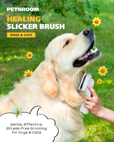 PETHROOM Self-Cleaning Slicker Brush for Dogs & Cats – Gentle Grooming & Deshedding Tool, Removes Mats & Tangles, Skin-Fri...