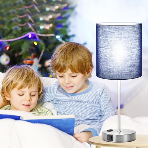 Set of 2 Touch Control Table Lamps with 2 USB & AC Outlet, 3-Way Dimmable Bedside Nightstand Lamps for Bedroom Living Room...