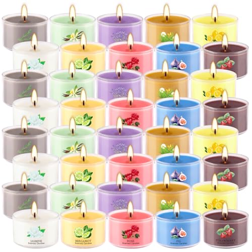 40 Scented Candle Set, 10 Fragrances, 35g Natural Soy Wax Candles with Smokeless Cotton Wicks, Ideal for Home Decor, Yoga,...