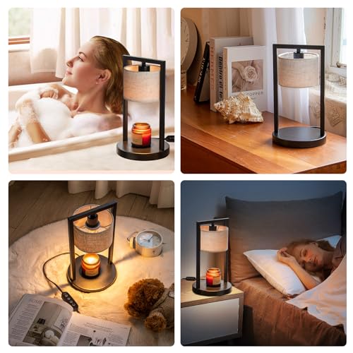 Candle Warmer Lamp with Timer, Electric Candle Warmer for Jar Candles, Dimmable Warming Light with 2 Bulbs, House Warming ...