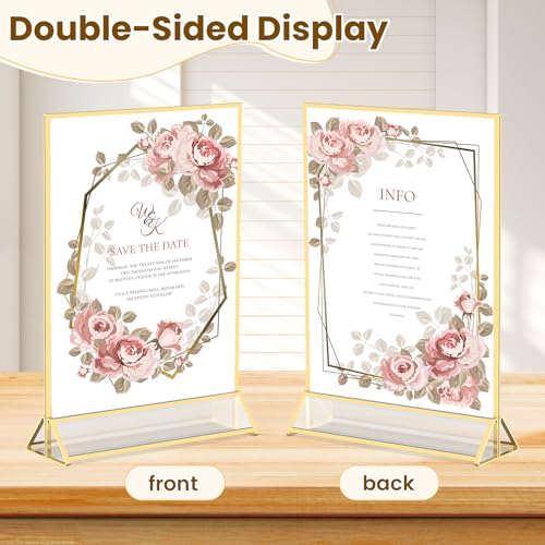 YOAEAILY Gold Frames 8X10 Acrylic Sign Holder Double-Sided Picture Frames for Menu, Wedding Table Number, Christmas Photos...