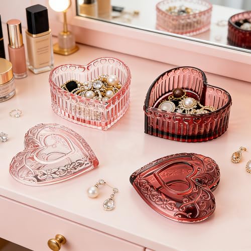 sansaieco Glass Jewelry Box - Crystal Heart Shaped Jewelry Organizer Box, Trinket Box for Rings Earrings, Decorative Jewel...