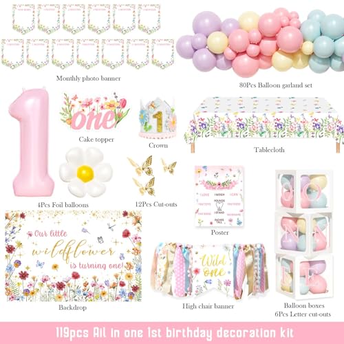 Party Inspo Wildflower First Birthday Decorations Girl, 1st Birthday Decorations Girl, Wild One Floral First Birthday Deco...