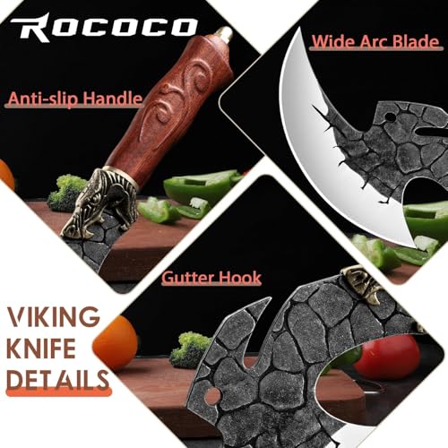 ROCOCO Viking Cleaver Knife Birthday - Butcher Meat Cutting Boning Knife Hand Forged Chinese Kitchen Axe with Sheath Home ...