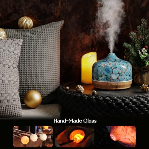 Porseme 500ml Glass Essential Oil Diffuser Aromatherapy Ultrasonic Cool Mist Humidifier 15-21 Running Hours Waterless Aut...