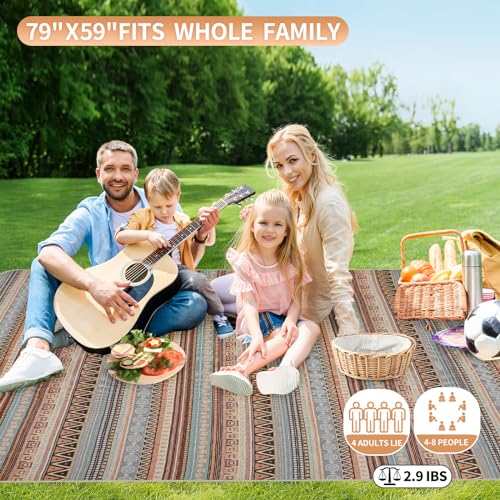 Extra Large Waterproof Picnic Blanket | Portable Camping & Beach Mat | Sand Free with Carry Strap | Park Blanket for Gras...