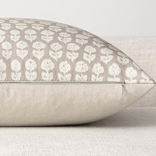 MIULEE Block Print Pillow Covers 20x20 Inch Set of 2, Vintage Floral Throw Pillow Cases Neutral Linen Farmhouse Cushion Co...