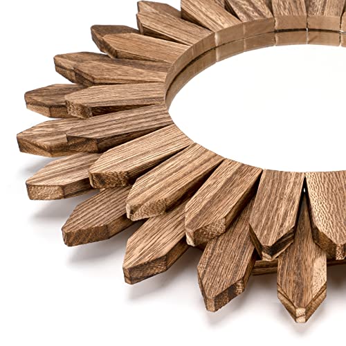 Honiway Wall Mirror Decorative 12 inch Rustic Wood Mirror Sunburst Boho Mirror for Entryway Bedroom Living Room Bathroom H...
