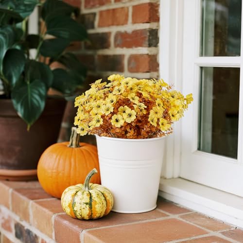 katflyee 12 Bundles Artificial Mums for Outdoors, Fall Fake Flowers Outside UV Resistant, Faux Fall Mums Flowers for Outdo...