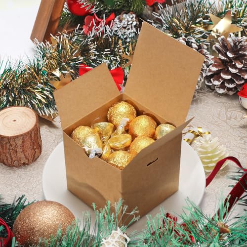 DOYIDE Small Gift Boxes, 60 Pcs 4x4x4 Inch Brown Elegant Paper Box with Ribbons, Party Favor Boxes for Candy Cupcake Chris...