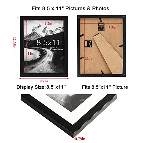 Framenow 8.5x11 Picture Frames Set of 3, Shatter-Resistant Glass Display Certificate or Pictures 8.5 by 11,To Wall and Tab...