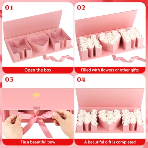 PYQTH 4 Pack Empty Flower Gift Box for Mom, Mothers Day Mom Box for Flowers Thicker Letter Shaped Gift Boxes Fillable Choc...