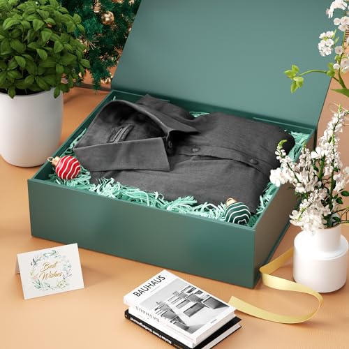 PSHVYM Gift Boxes with Lids, 11.5x7.8x3 In Forest Green Gift Box for Presents Magnetic Closure for T-Shirts, Gloves, Scarv...
