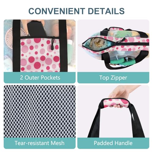 ASL Mesh Beach Bag with Cooler Compartment for Women, 2-in-1 Print Travel Tote 30L with Zipper and Pockets, Pool Picnic