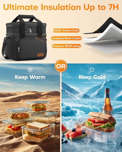 HOTOR Lunch Box for Men and Women - Leak-Proof Insulated Lunch Cooler Bag with Adjustable Strap, Multiple Pockets for Offi...