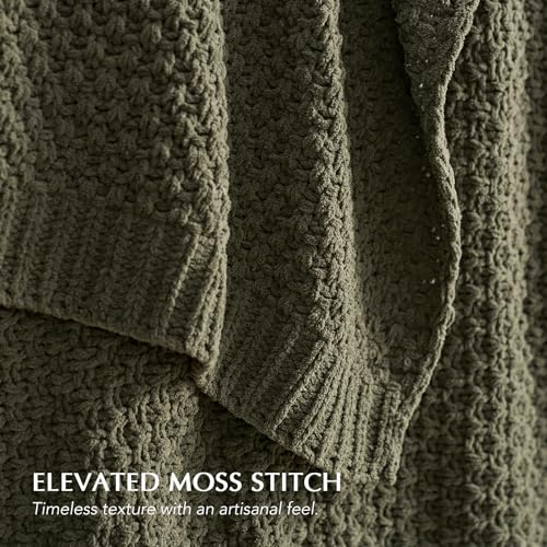 EVERGRACEHOME Chunky Chenille Knit Throw Blanket for Couch, Soft Luxurious Moss Stitch Chair Blankets for Bed, Cozy Decora...