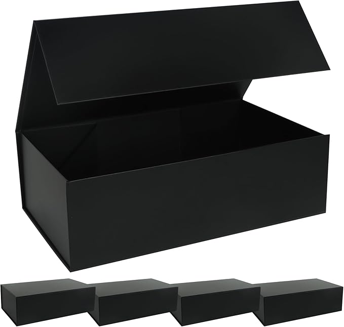 LFBOX Black Gift Box with Magnetic Lids 13.8x8.3x4.4 in, Large Bridesmaid Groomsman Proposal Boxes, Rectangle Storage Box ...