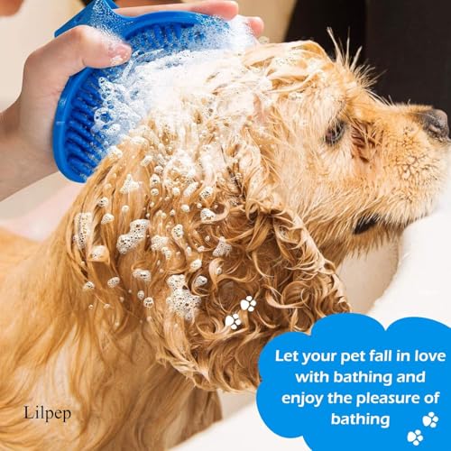 Dog Grooming Brush, Lilpep Pet Shampoo Bath Brush Soothing Massage Rubber Comb with Adjustable Ring Handle for Long Short ...