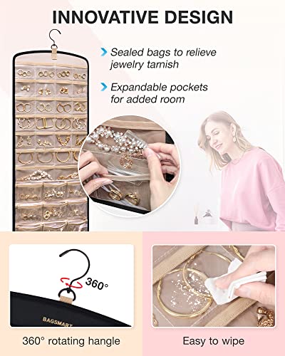 BAGSMART Hanging Jewelry Organizer, Necklace Holder Anti-tangle Earrings Rings Hanger with 20 Jewelry Bags Travel Storage ...