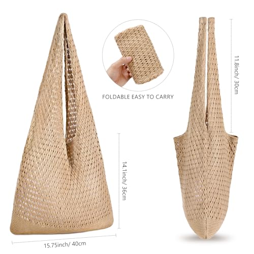WantGor Crochet Bags, Beach Mesh Tote Bag Womens Shoulder Shopping Handbag Casual Travel Totes Bag Foldable Hobo Bags