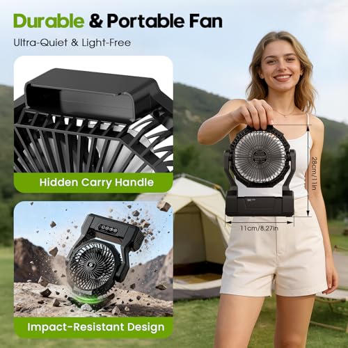 XZK 24000mAh Rechargeable Camping Tent Fan, 64H Runtime Battery Powered Portable Travel Fan with LED Light & Power Bank fo...